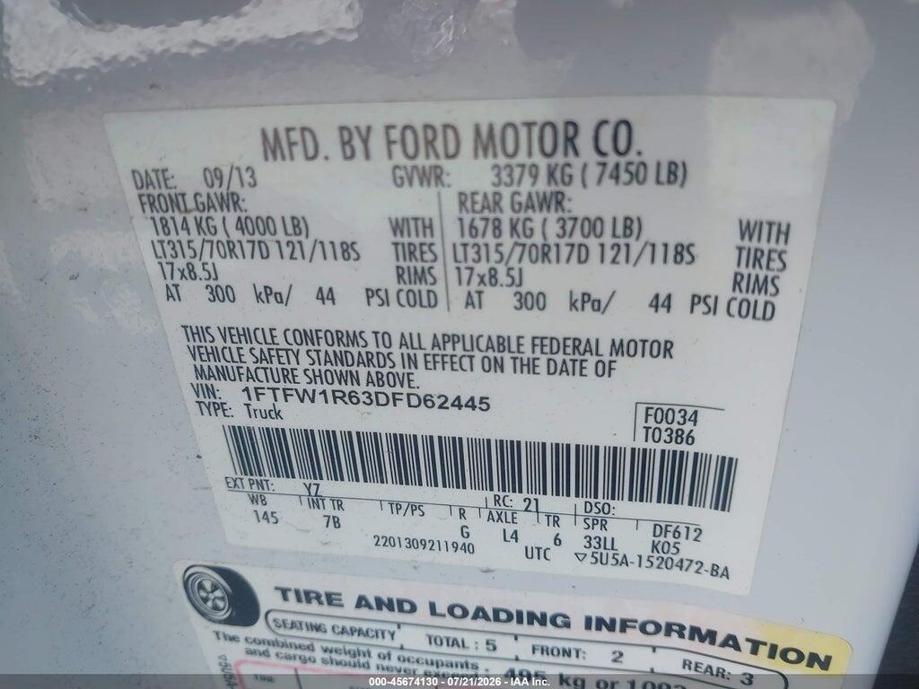 1FTFW1R63DFD62445 2013 FORD F-150 photo no. 9