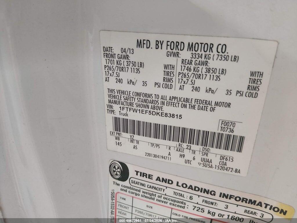 1FTFW1EF5DKE83815 2013 FORD F-150 photo no. 9