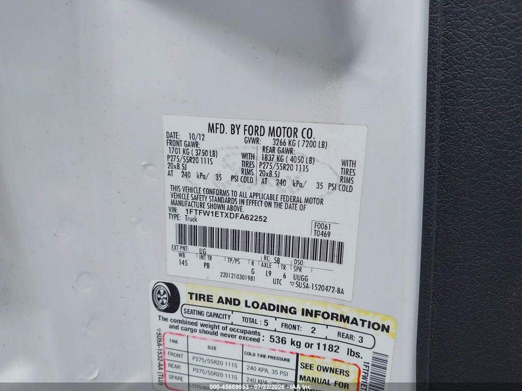 1FTFW1ETXDFA62252 2013 FORD F-150 photo no. 9