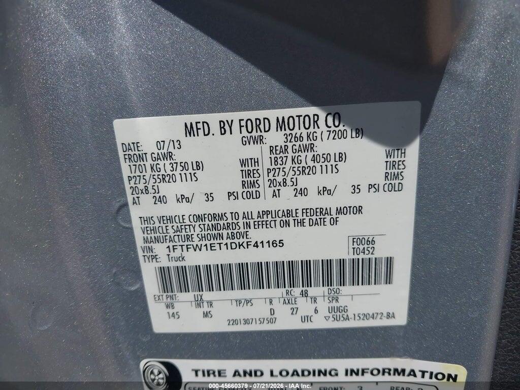 1FTFW1ET1DKF41165 2013 FORD F-150 photo no. 9