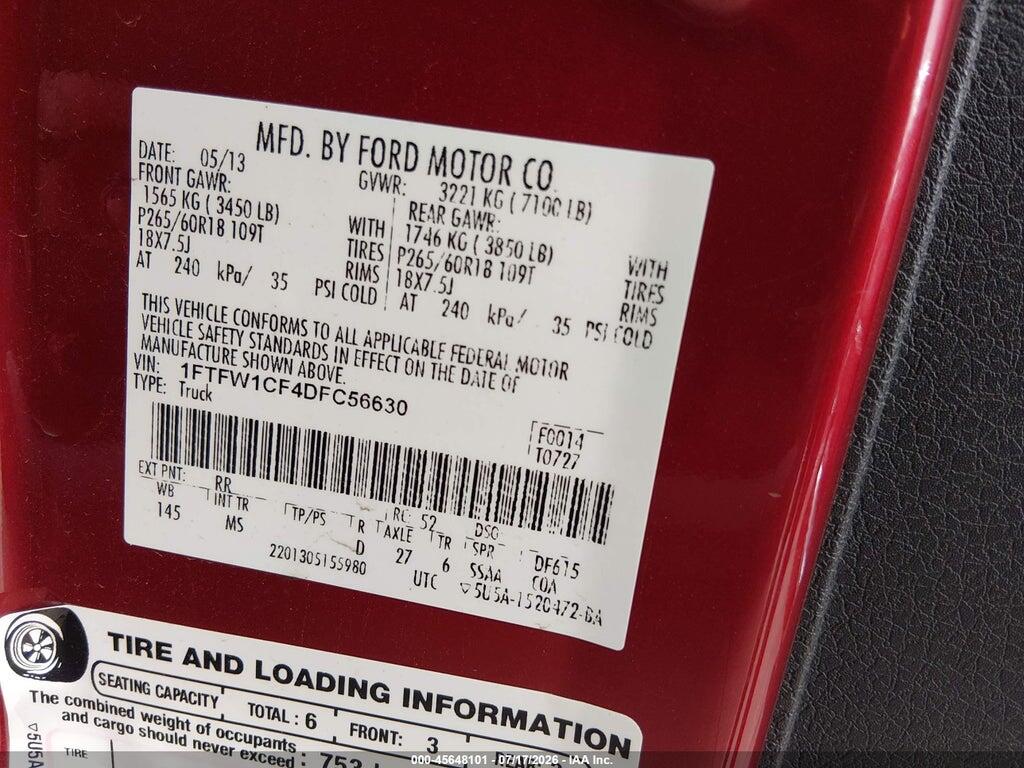1FTFW1CF4DFC56630 2013 FORD F-150 photo no. 9