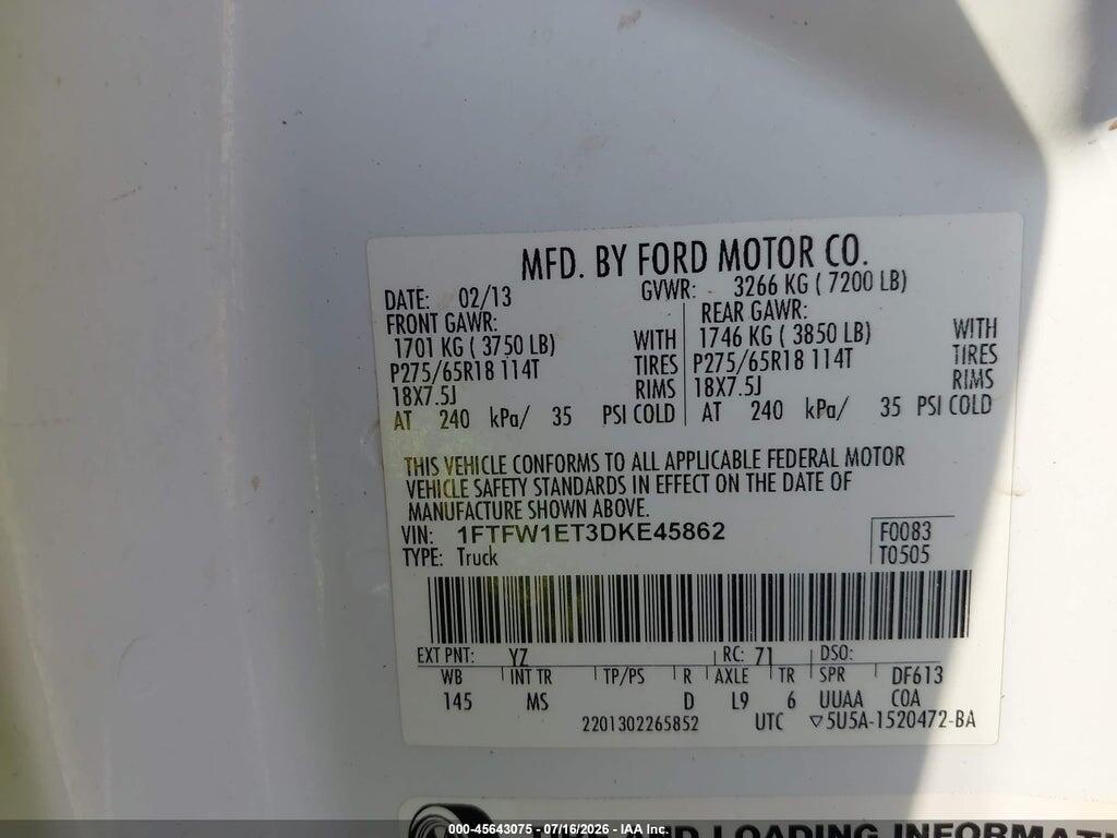 1FTFW1ET3DKE45862 2013 FORD F-150 photo no. 9