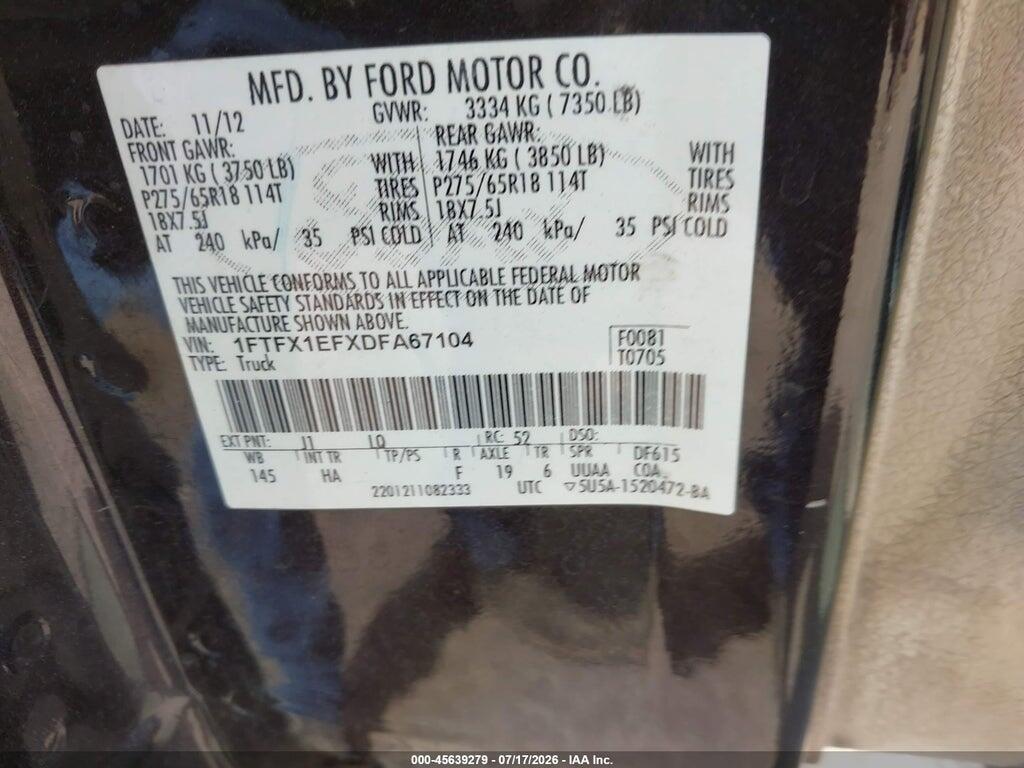 1FTFX1EFXDFA67104 2013 FORD F-150 photo no. 9