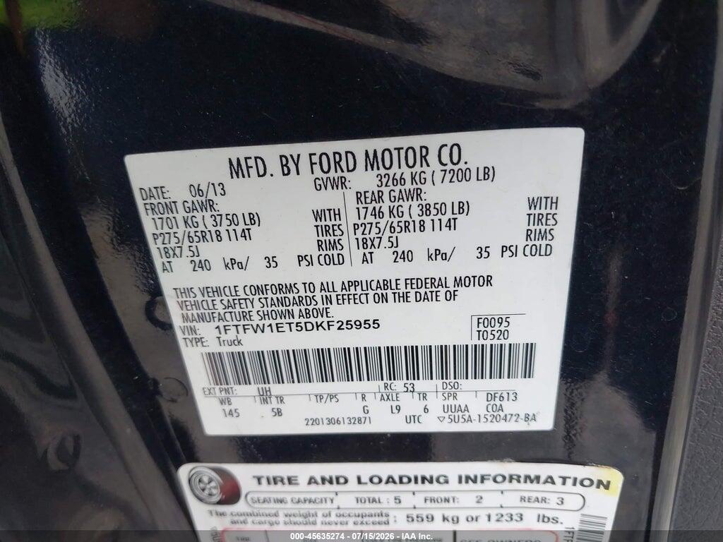 1FTFW1ET5DKF25955 2013 FORD F-150 photo no. 9