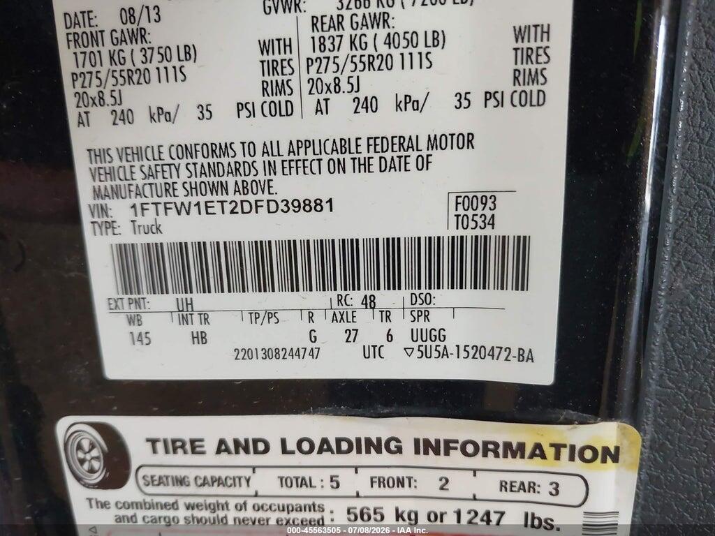 1FTFW1ET2DFD39881 2013 FORD F-150 photo no. 9