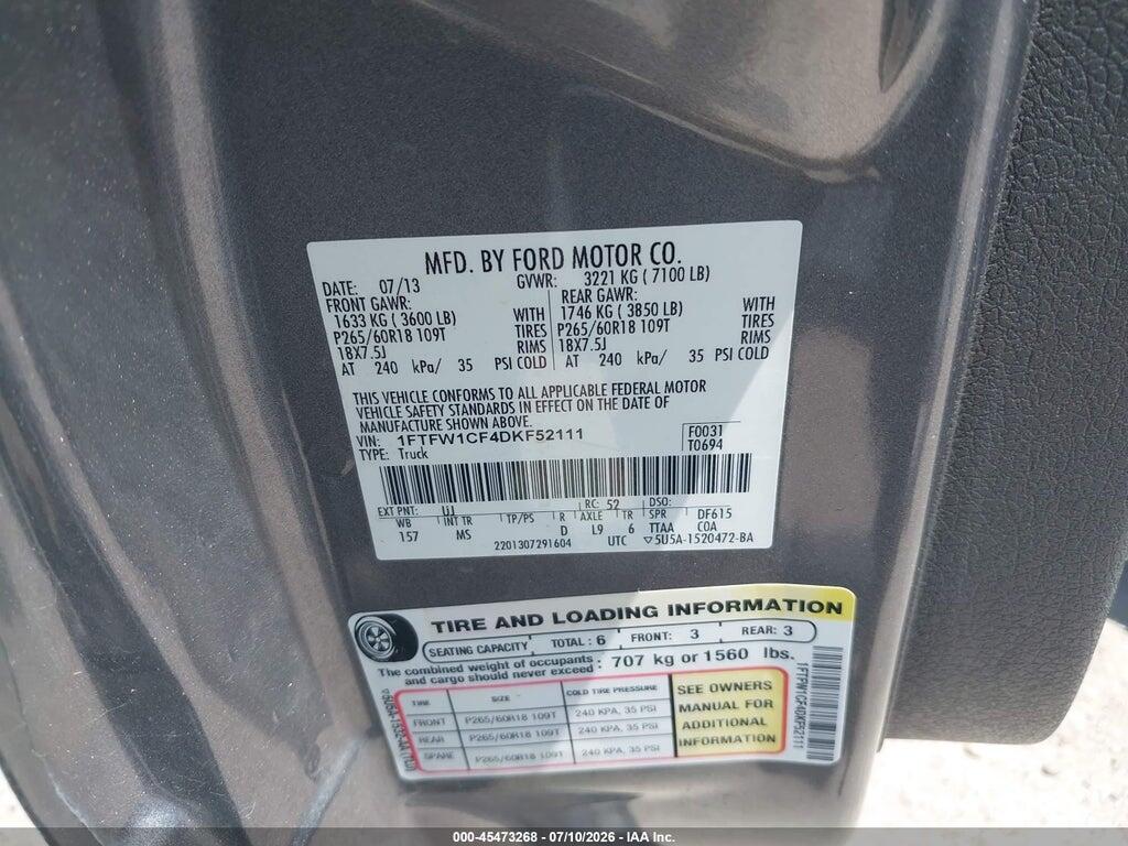 1FTFW1CF4DKF52111 2013 FORD F-150 photo no. 9