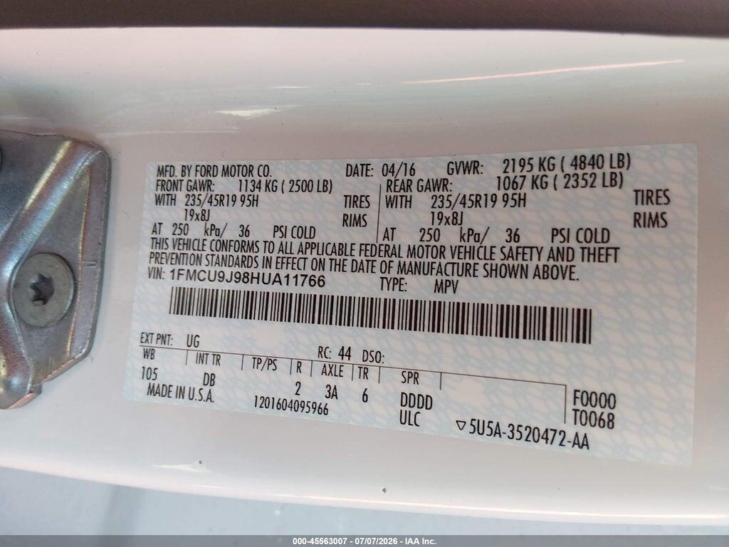 1FMCU9J98HUA11766 2017 FORD ESCAPE photo no. 9