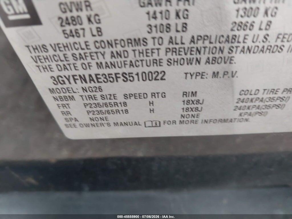 3GYFNAE35FS510022 2015 CADILLAC SRX photo no. 9