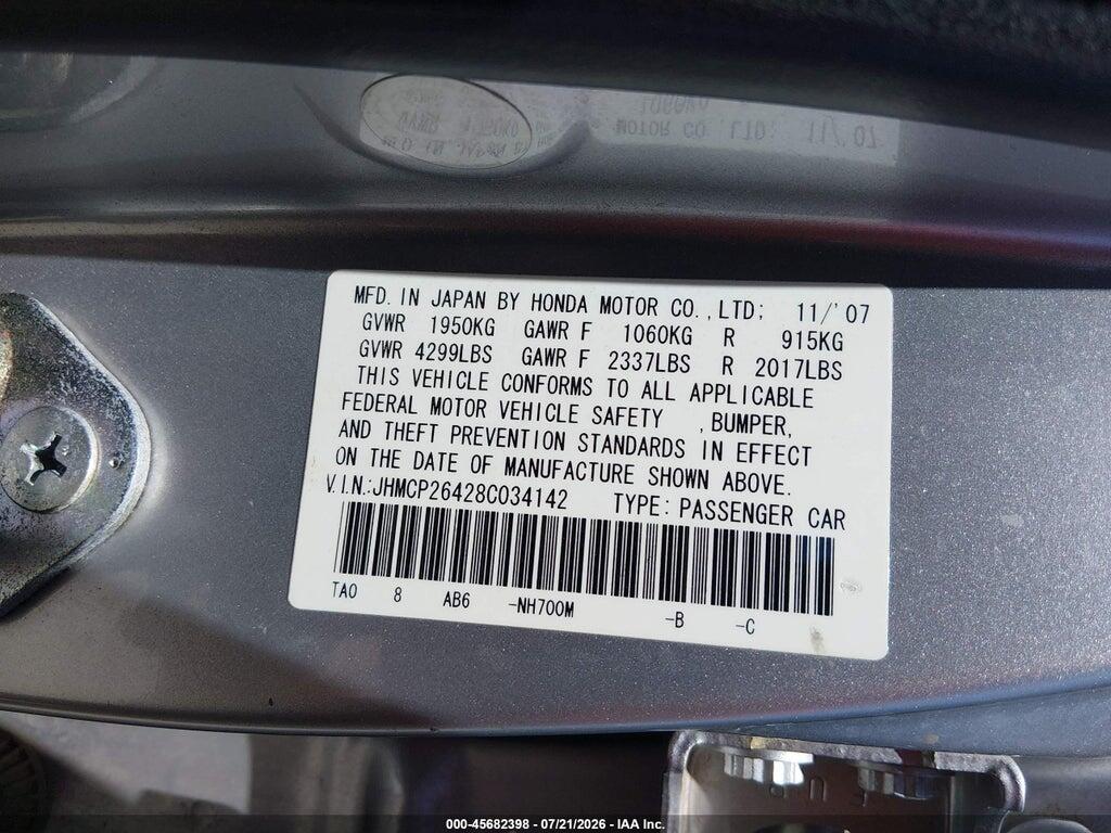 JHMCP26428C034142 2008 HONDA ACCORD photo no. 9