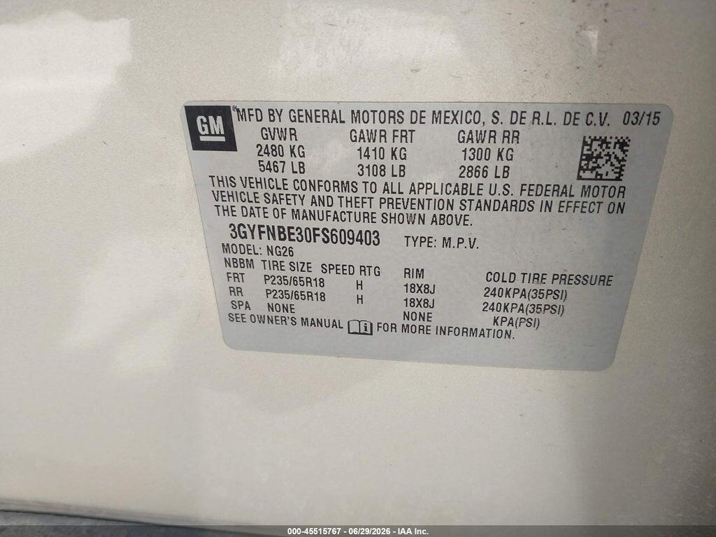 3GYFNBE30FS609403 2015 CADILLAC SRX photo no. 9