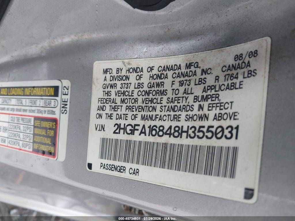 2HGFA16848H355031 2008 HONDA CIVIC photo no. 9