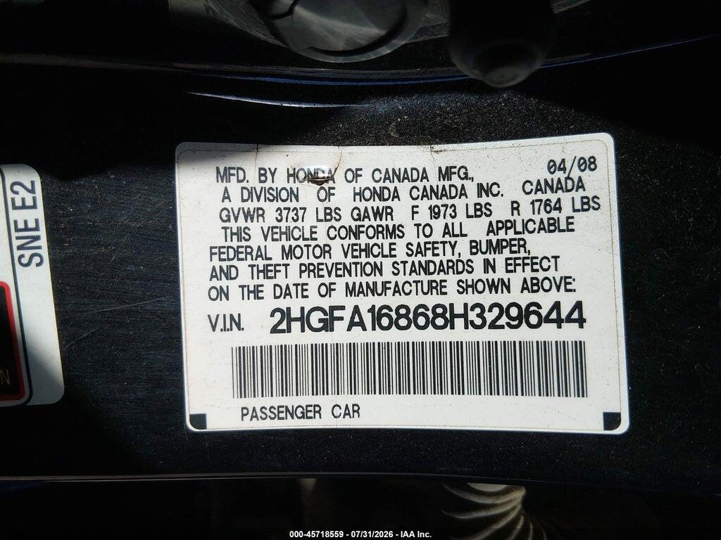 2HGFA16868H329644 2008 HONDA CIVIC photo no. 9