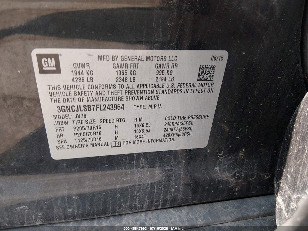 3GNCJLSB7FL243964 2015 CHEVROLET TRAX photo no. 9