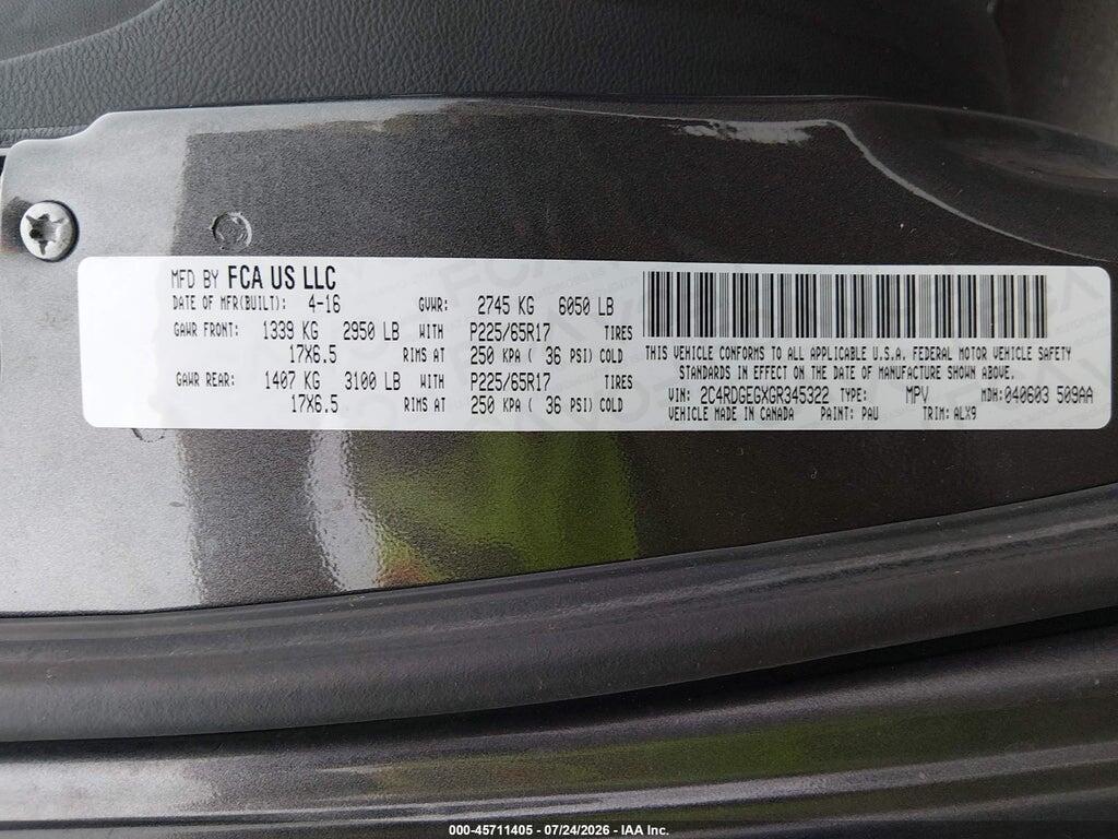 2C4RDGEGXGR345322 2016 DODGE GRAND CARAVAN photo no. 9