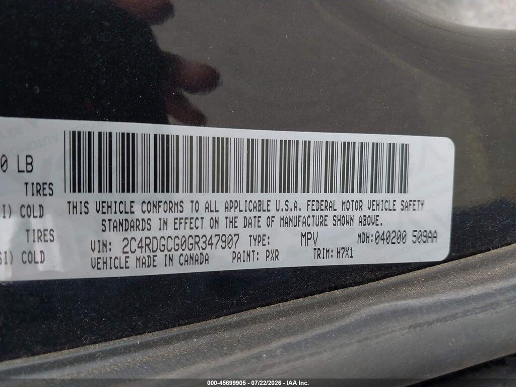 2C4RDGCG0GR347907 2016 DODGE GRAND CARAVAN photo no. 9