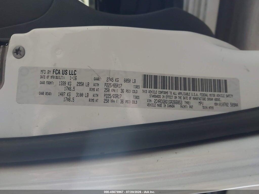 2C4RDGBG1GR266853 2016 DODGE GRAND CARAVAN photo no. 9