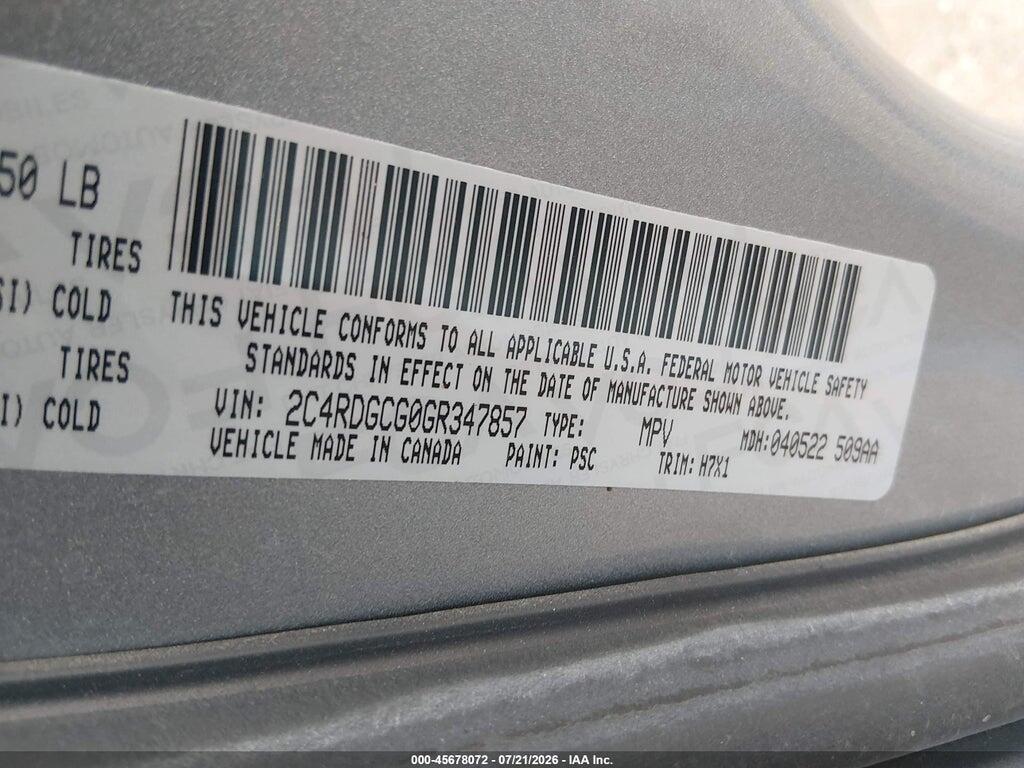 2C4RDGCG0GR347857 2016 DODGE GRAND CARAVAN photo no. 9