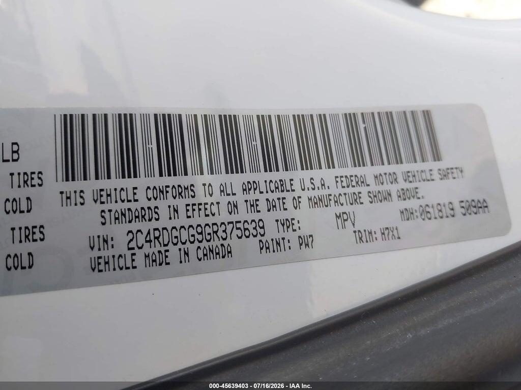 2C4RDGCG9GR375639 2016 DODGE GRAND CARAVAN photo no. 9