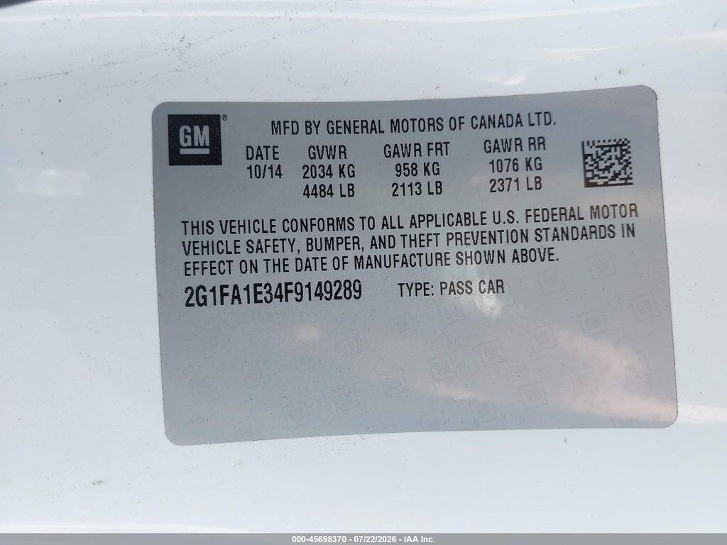 2G1FA1E34F9149289 2015 CHEVROLET CAMARO photo no. 9