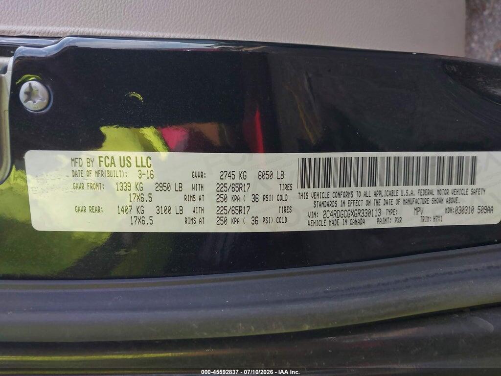 2C4RDGCGXGR330113 2016 DODGE GRAND CARAVAN photo no. 9
