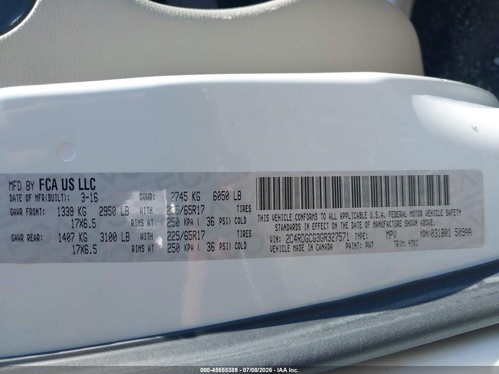 2C4RDGCG3GR327571 2016 DODGE GRAND CARAVAN photo no. 9