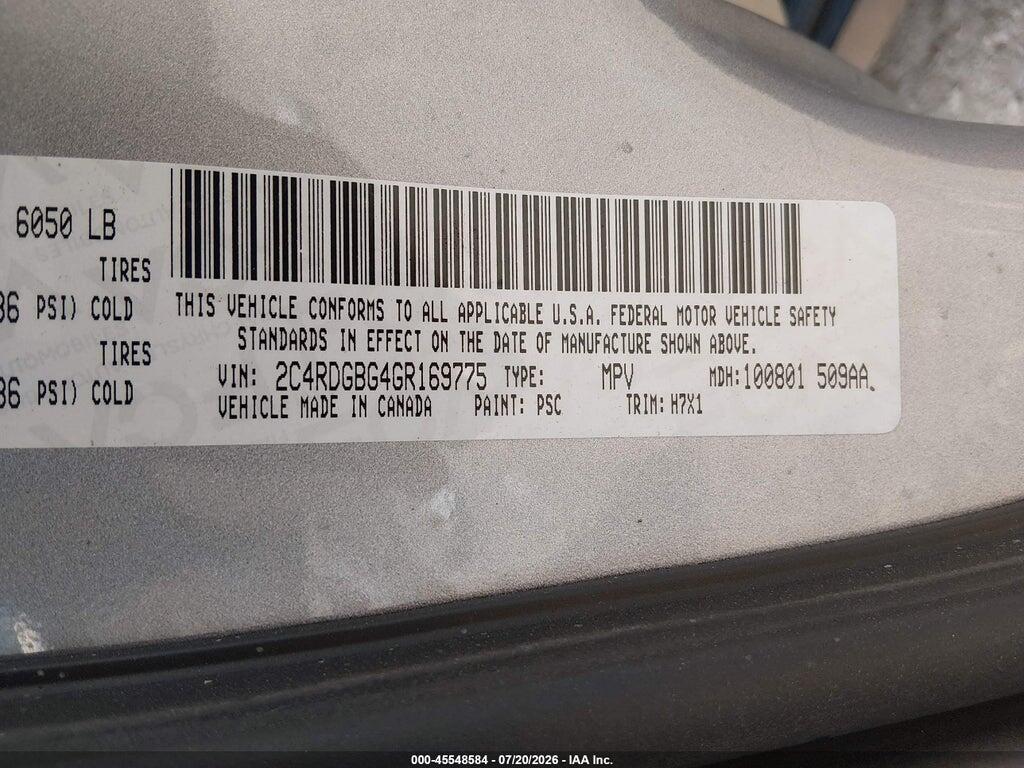 2C4RDGBG4GR169775 2016 DODGE GRAND CARAVAN photo no. 9