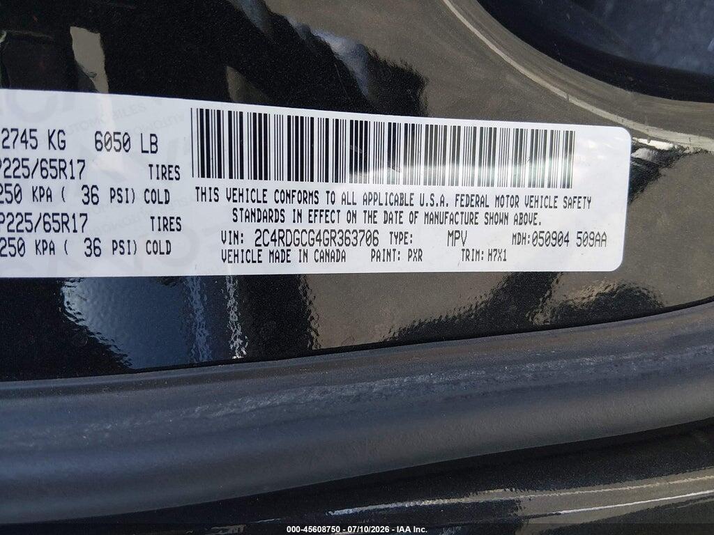 2C4RDGCG4GR363706 2016 DODGE GRAND CARAVAN photo no. 9