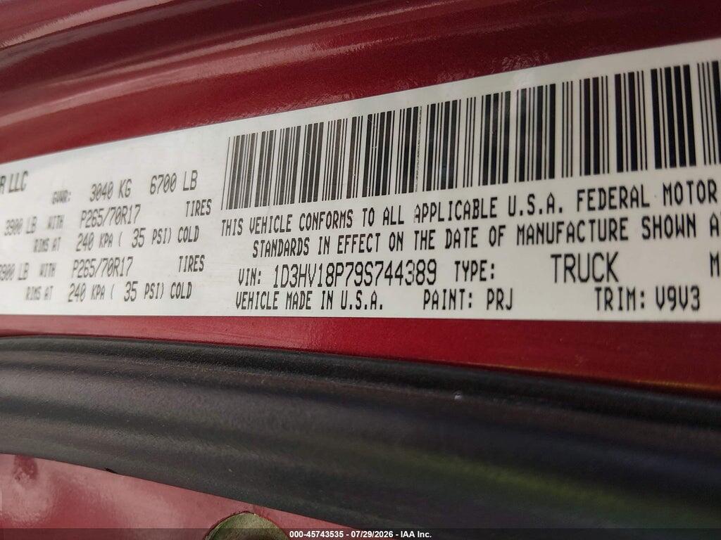 1D3HV18P79S744389 2009 DODGE RAM 1500 photo no. 9