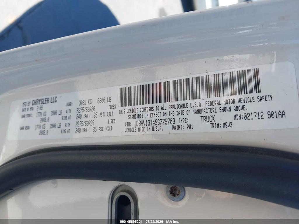 1D3HV13T49S775703 2009 DODGE RAM 1500 photo no. 9
