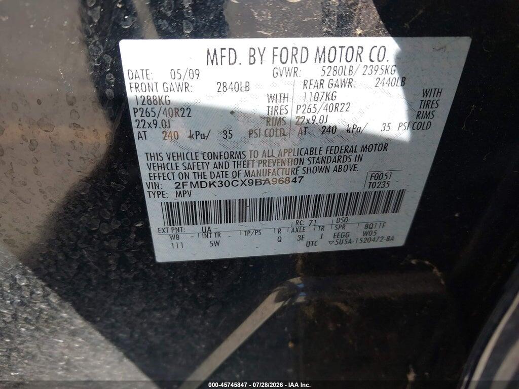 2FMDK30CX9BA96847 2009 FORD EDGE photo no. 9