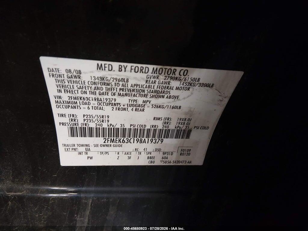 2FMEK63C19BA19379 2009 FORD FLEX photo no. 9