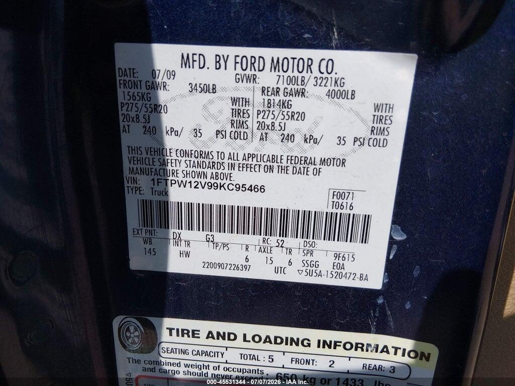 1FTPW12V99KC95466 2009 FORD F-150 photo no. 9