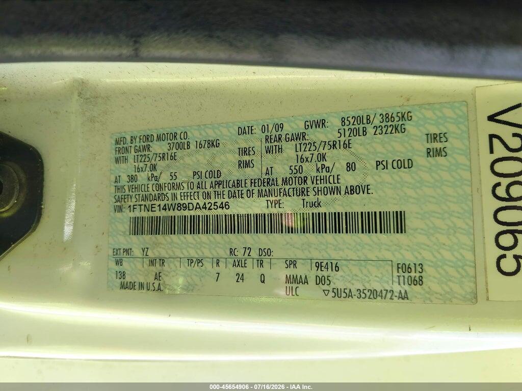 1FTNE14W89DA42546 2009 FORD E-150 photo no. 9