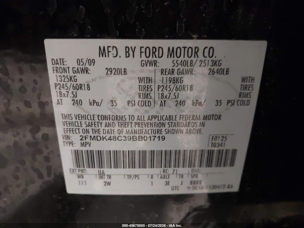 2FMDK48C39BB01719 2009 FORD EDGE photo no. 9