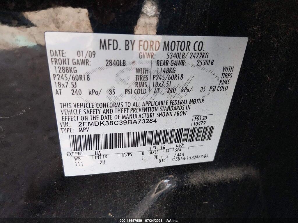 2FMDK38C39BA73284 2009 FORD EDGE photo no. 9