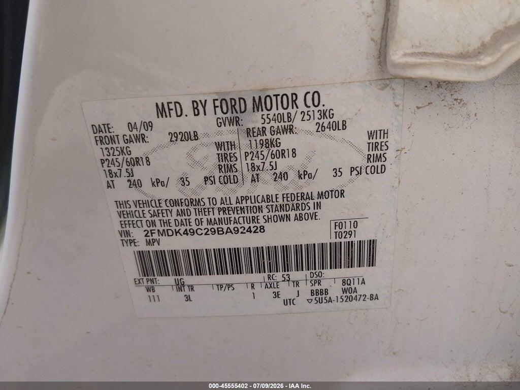 2FMDK49C29BA92428 2009 FORD EDGE photo no. 9