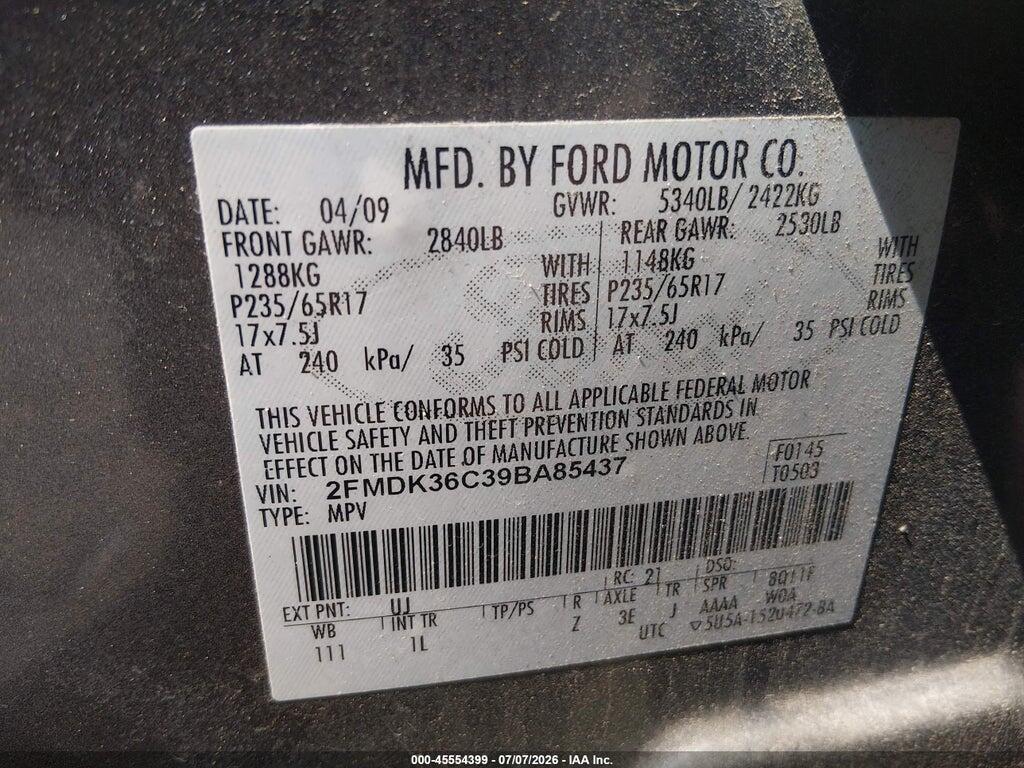 2FMDK36C39BA85437 2009 FORD EDGE photo no. 9