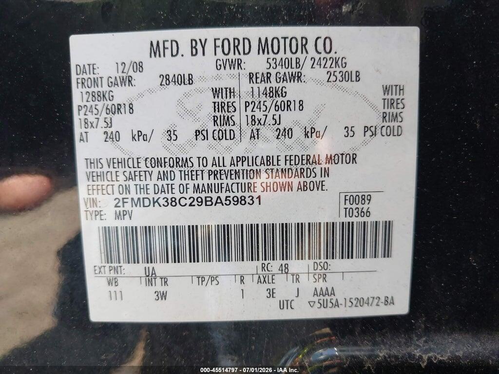 2FMDK38C29BA59831 2009 FORD EDGE photo no. 9
