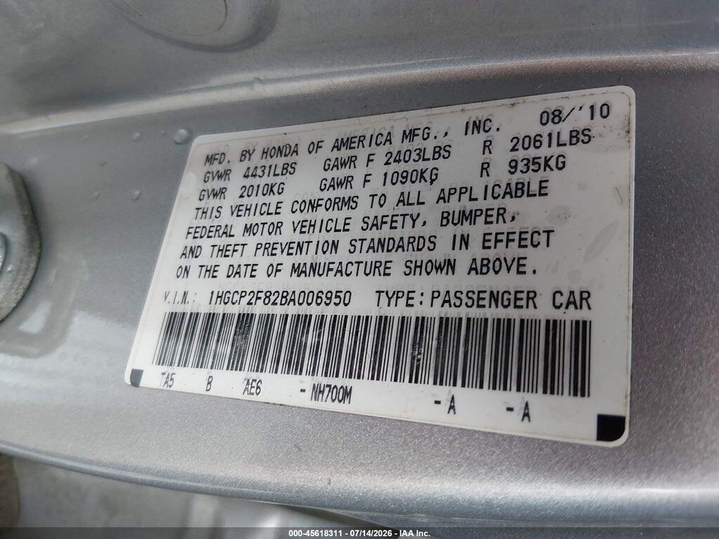 1HGCP2F82BA006950 2011 HONDA ACCORD photo no. 9