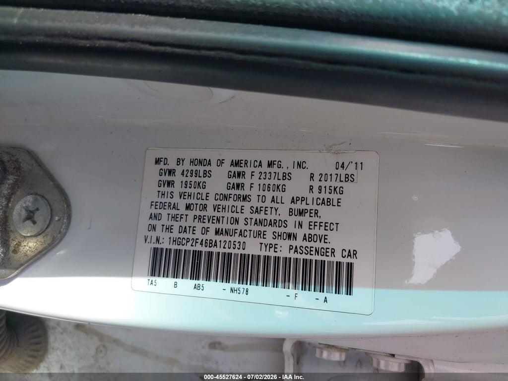 1HGCP2F46BA120530 2011 HONDA ACCORD photo no. 9