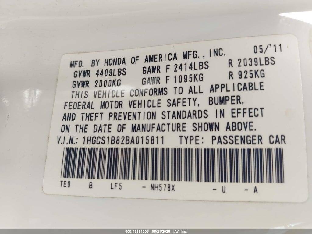 1HGCS1B82BA015811 2011 HONDA ACCORD photo no. 9