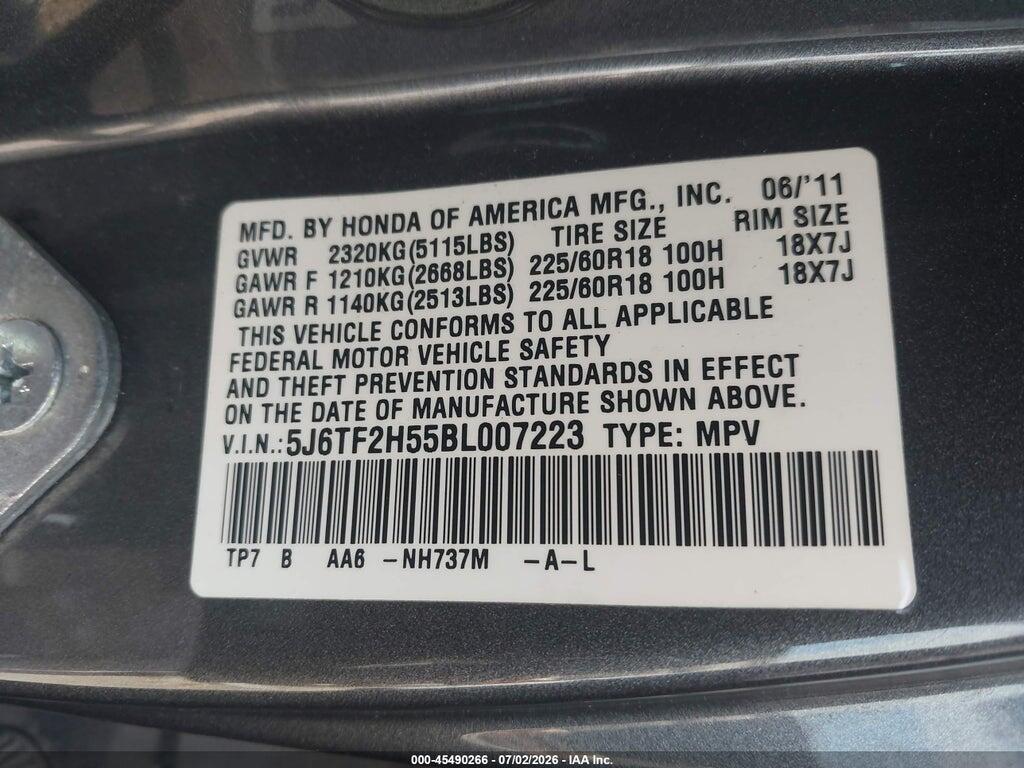 5J6TF2H55BL007223 2011 HONDA ACCORD CROSSTOUR photo no. 9