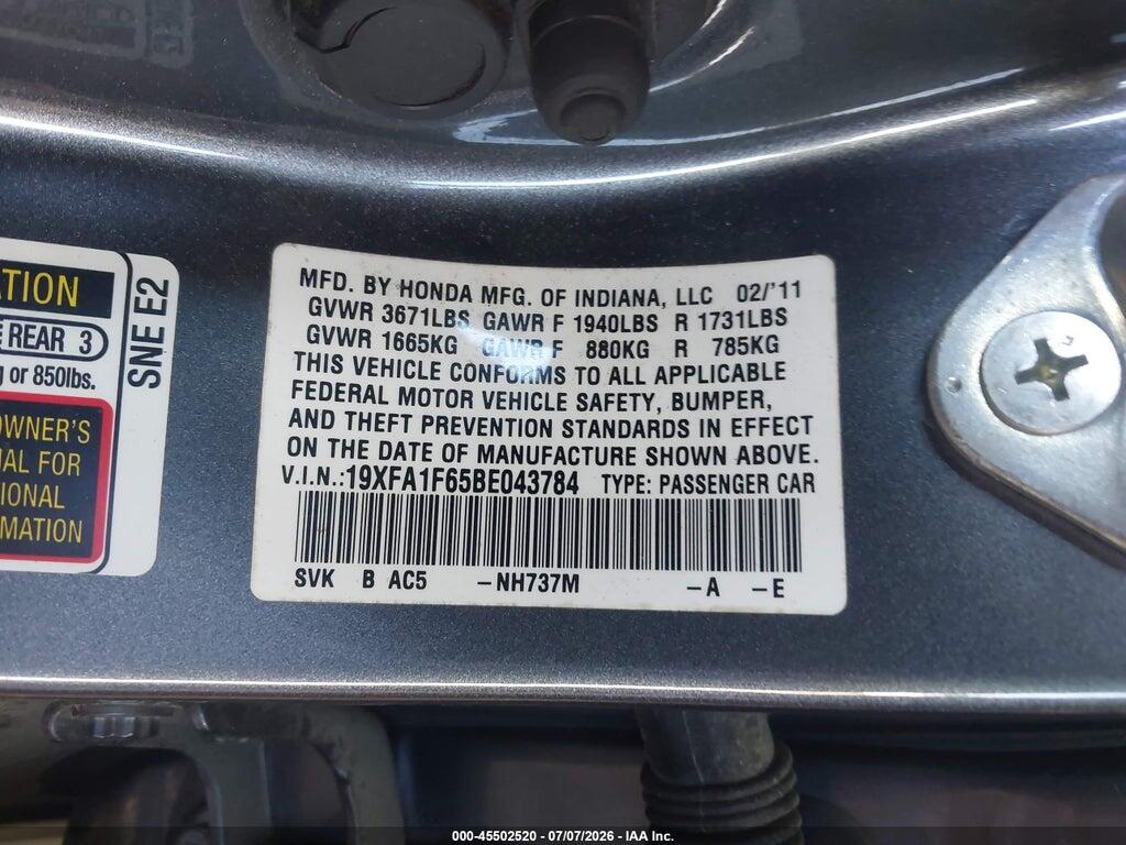 19XFA1F65BE043784 2011 HONDA CIVIC photo no. 9