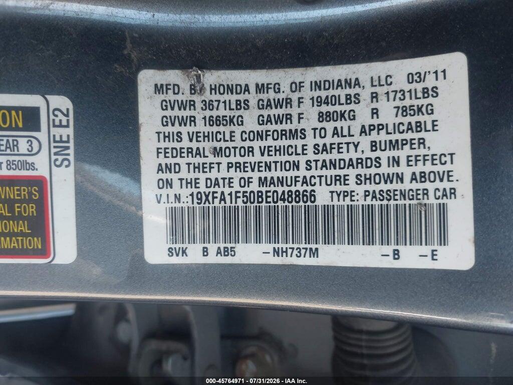 19XFA1F50BE048866 2011 HONDA CIVIC photo no. 9