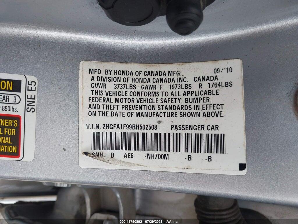 2HGFA1F99BH502508 2011 HONDA CIVIC photo no. 9