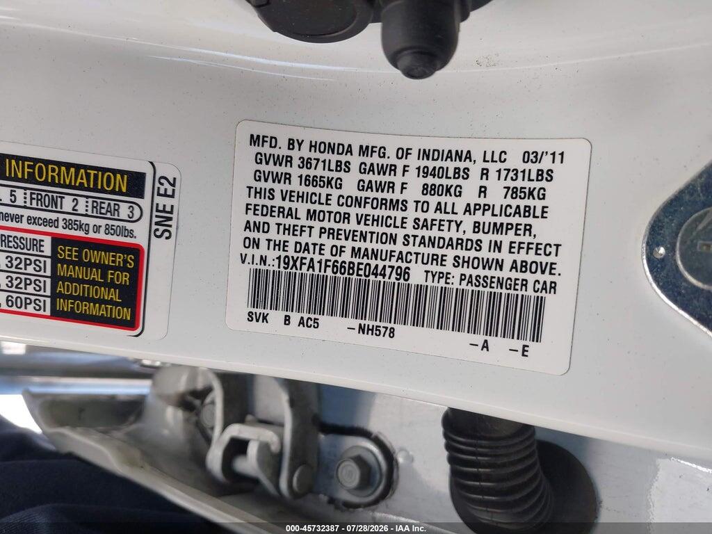 19XFA1F66BE044796 2011 HONDA CIVIC photo no. 9