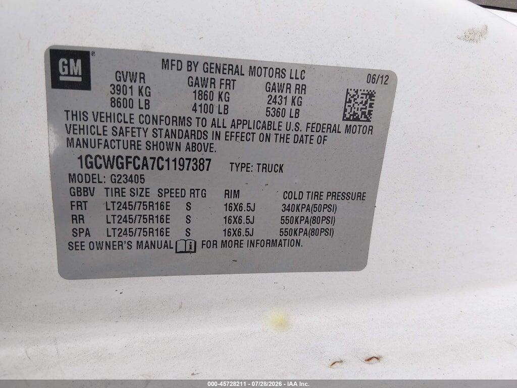 1GCWGFCA7C1197387 2012 CHEVROLET EXPRESS 2500 photo no. 9