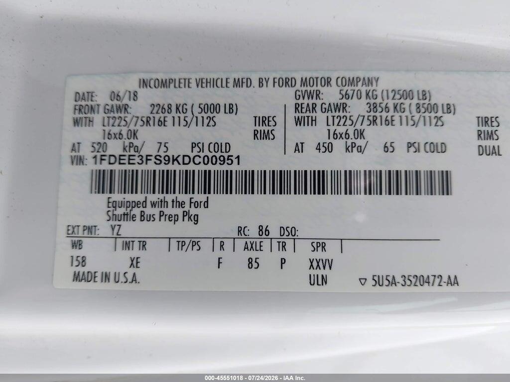 1FDEE3FS9KDC00951 2019 FORD E-350 CUTAWAY photo no. 8