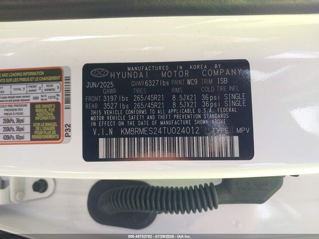 KM8RMES24TU024012 2026 HYUNDAI PALISADE photo no. 9