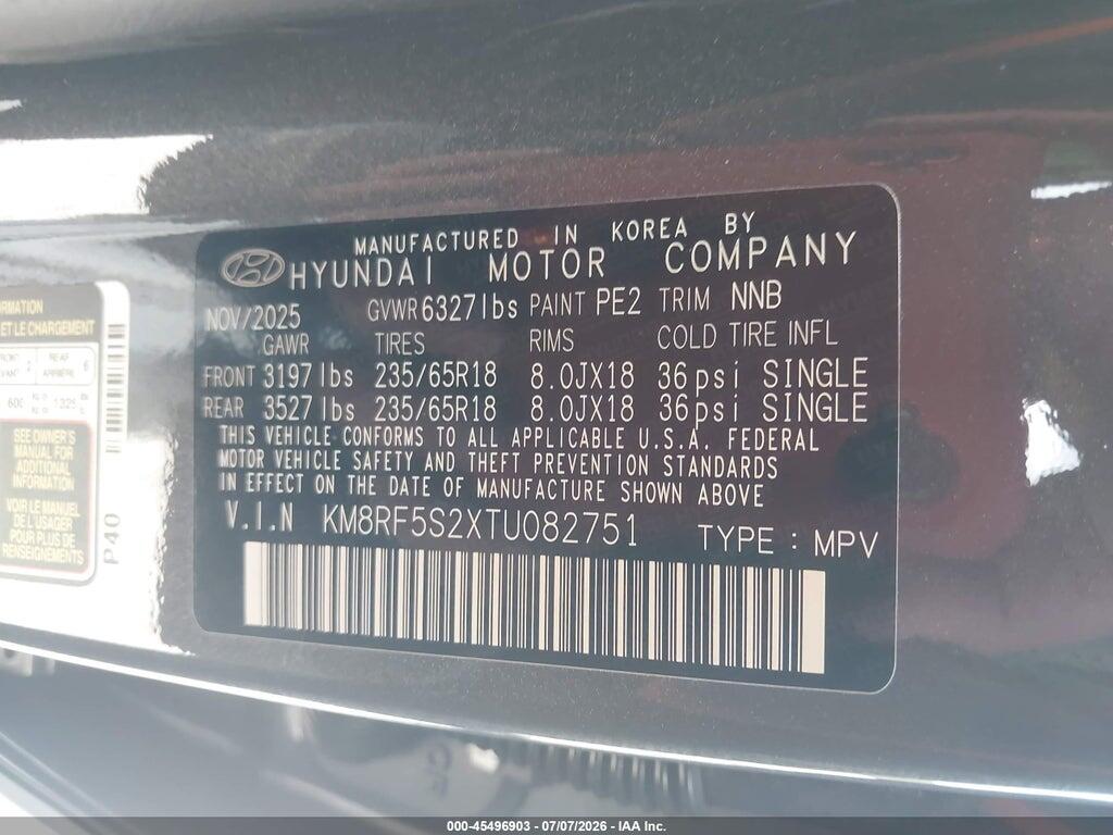 KM8RF5S2XTU082751 2026 HYUNDAI PALISADE photo no. 9